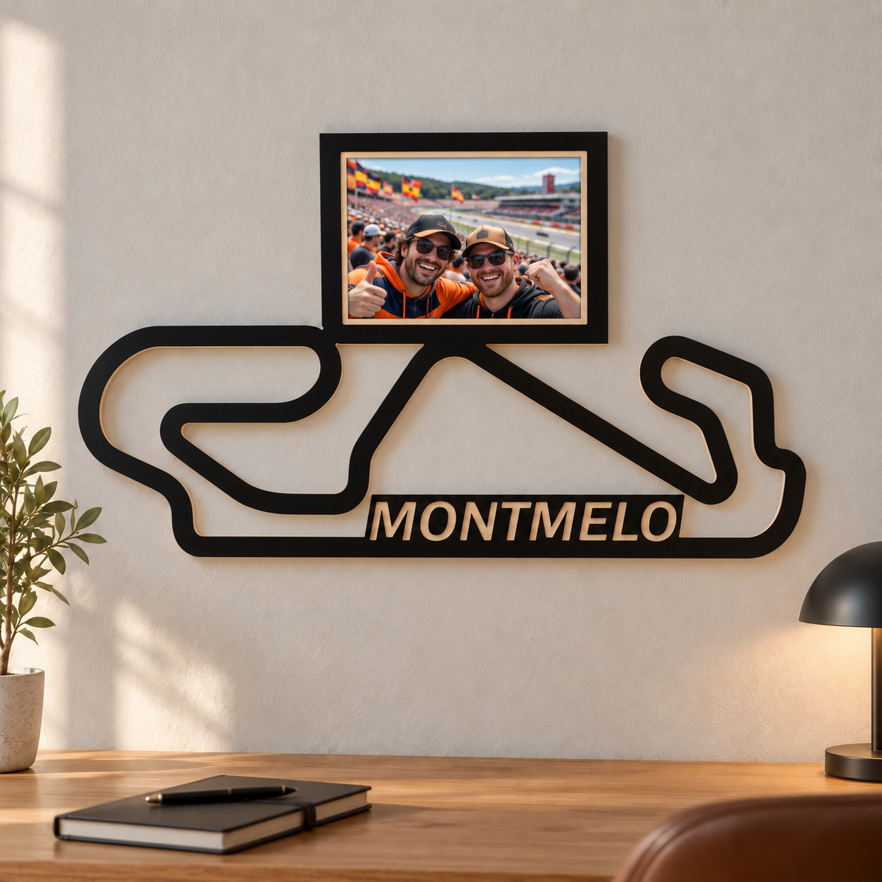 Circuito de Barcelona – Catalunya / Montmeló en madera con marco para foto, decoración en pared de despacho