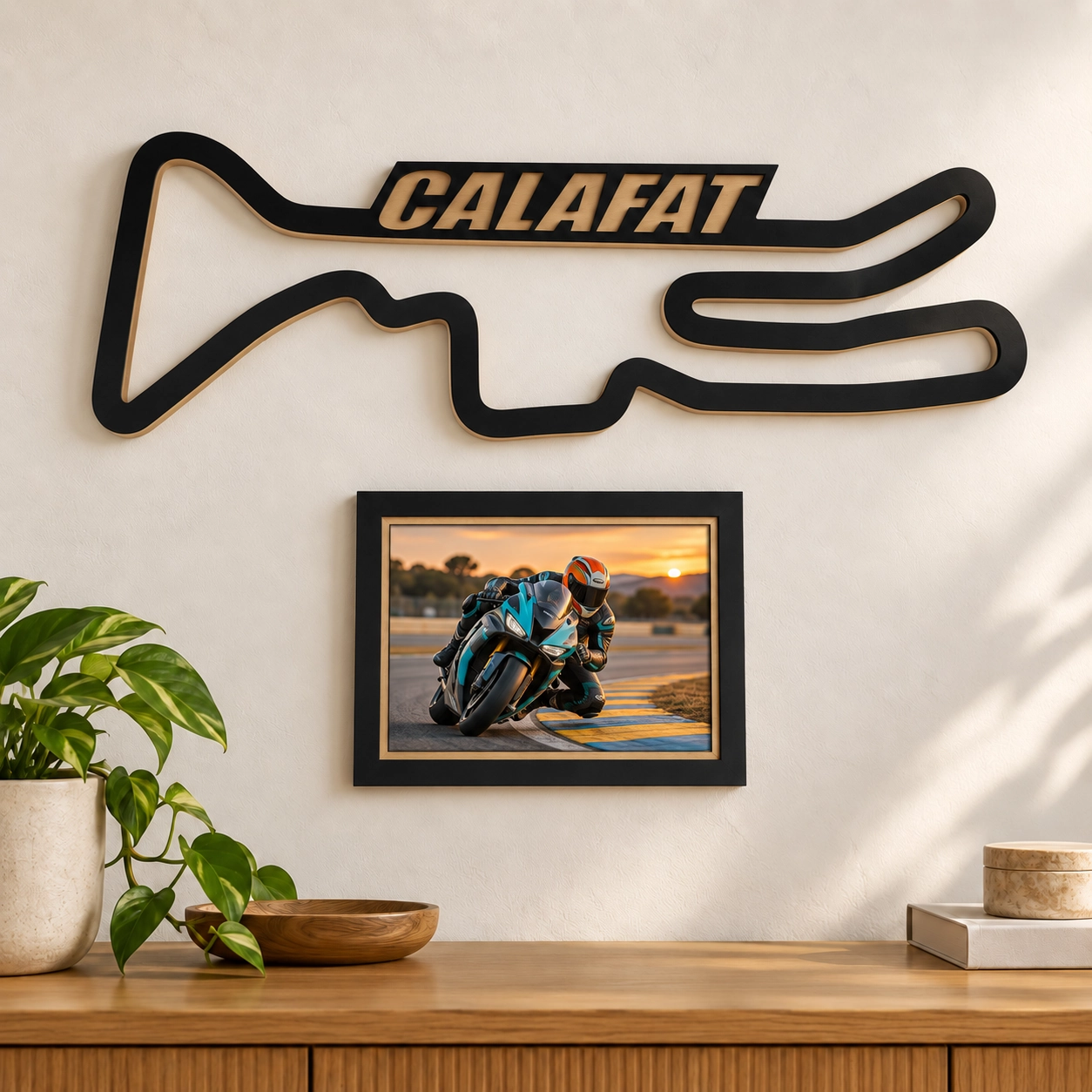 Calafat en madera con marco para foto como decoración de pared