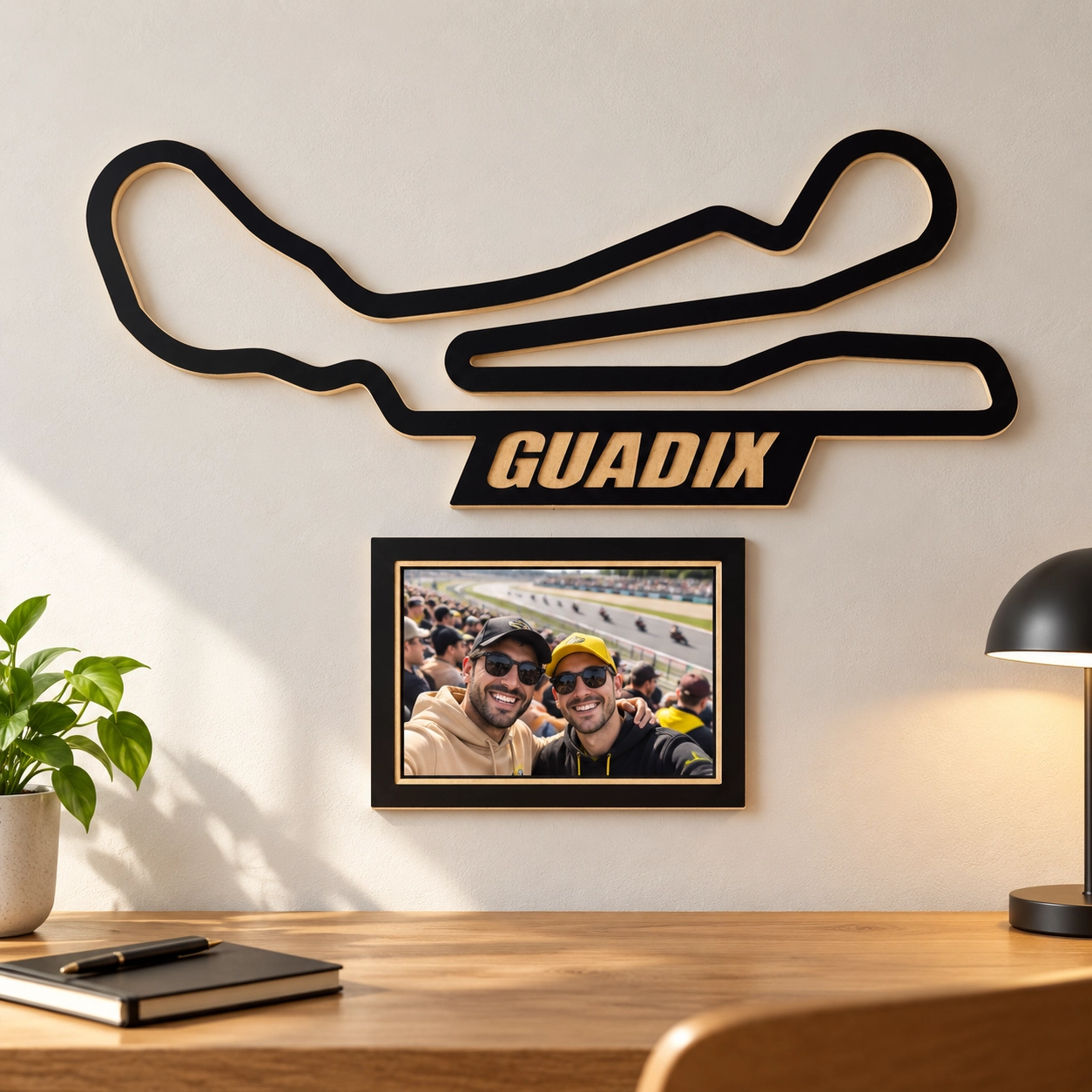 Circuito de Guadix en madera con marco para foto, decoración en pared de despacho