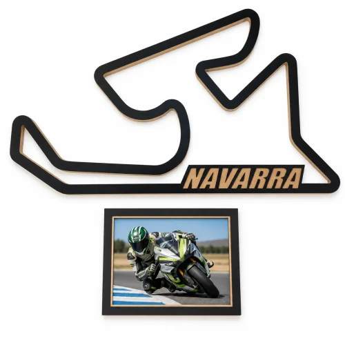 Circuito de Los Arcos – Navarra en madera con marco para foto, vista frontal sobre fondo blanco