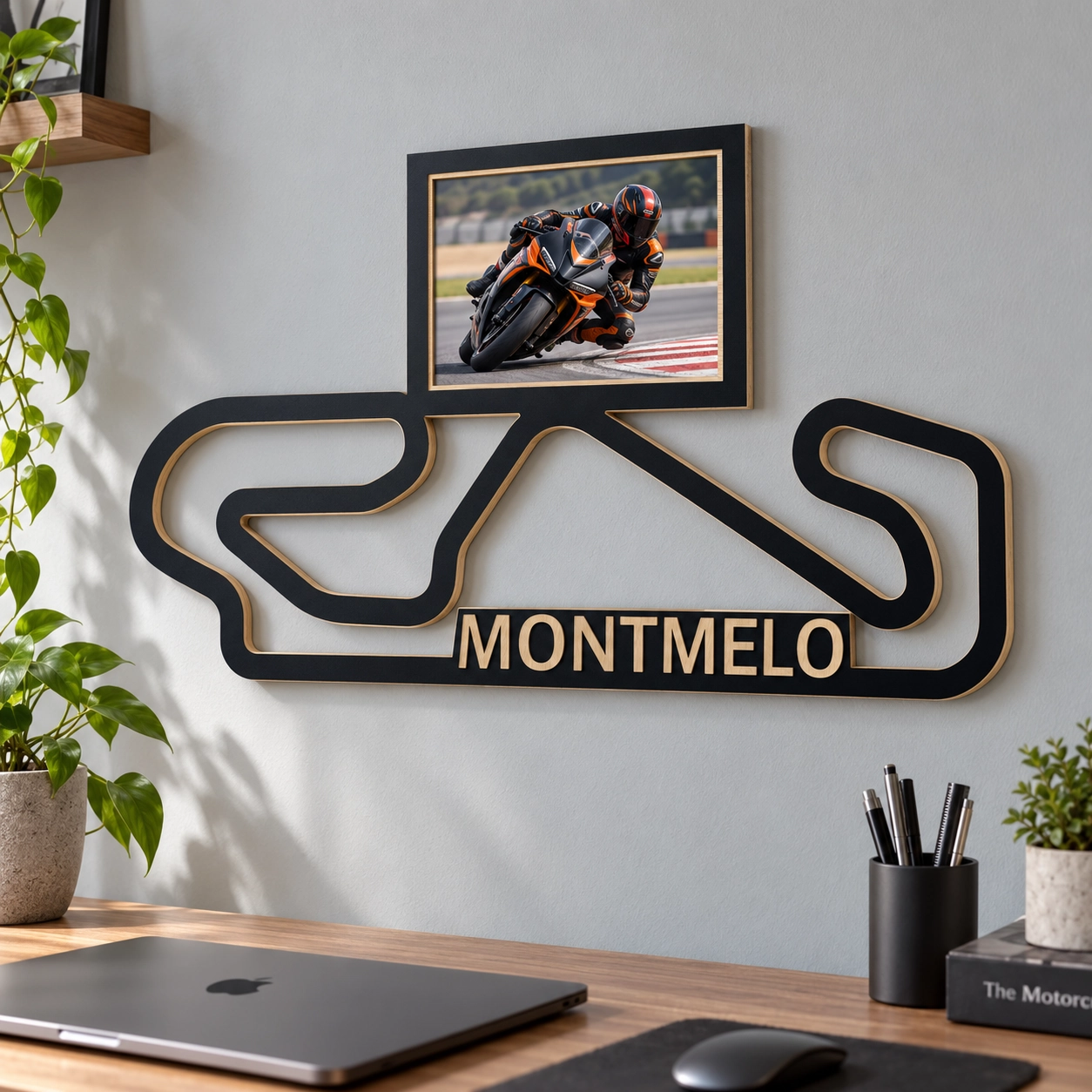 Circuito de Montmeló actual sin chicane en madera con marco para foto, decoración en pared de despacho
