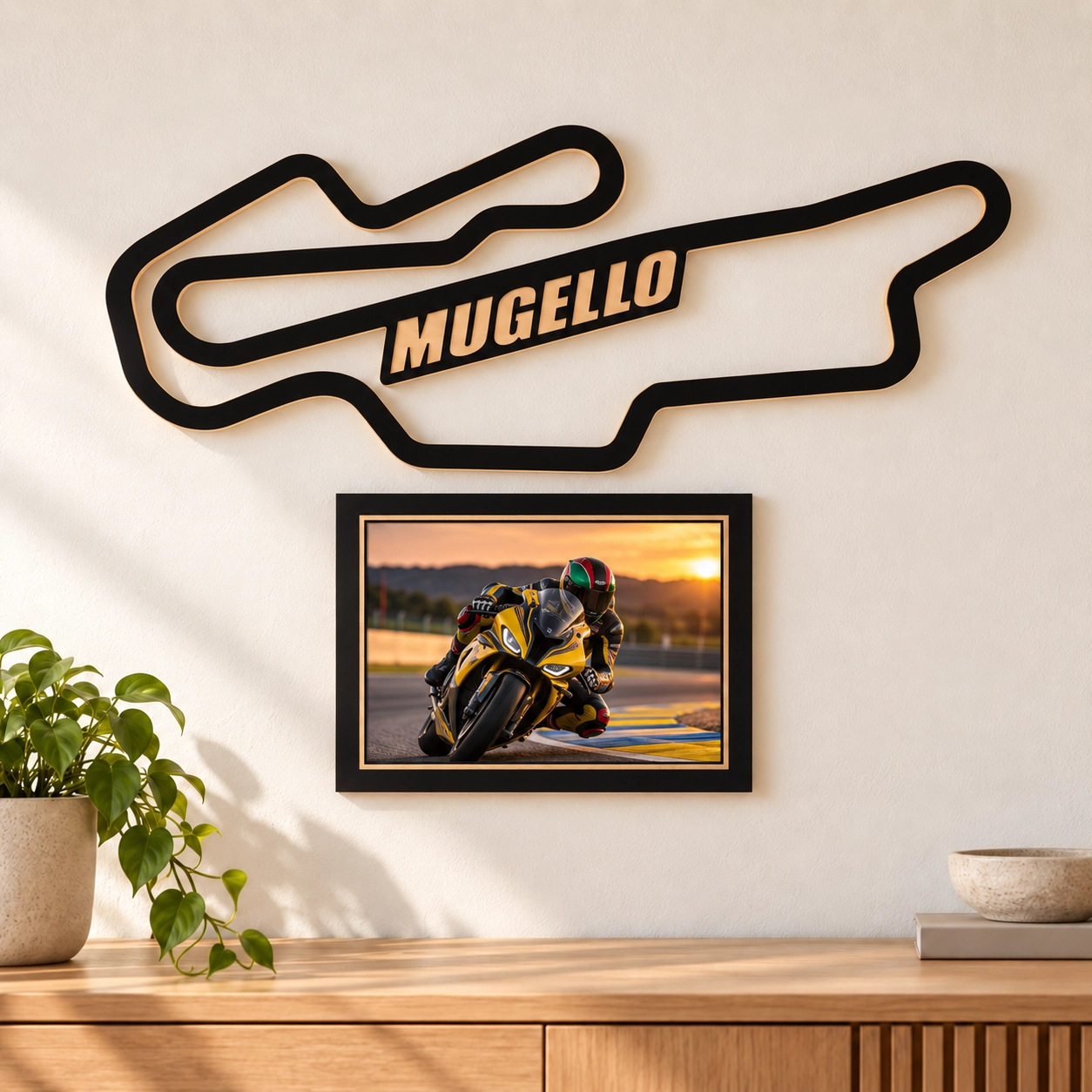 Mugello en madera con marco para foto como decoración de pared