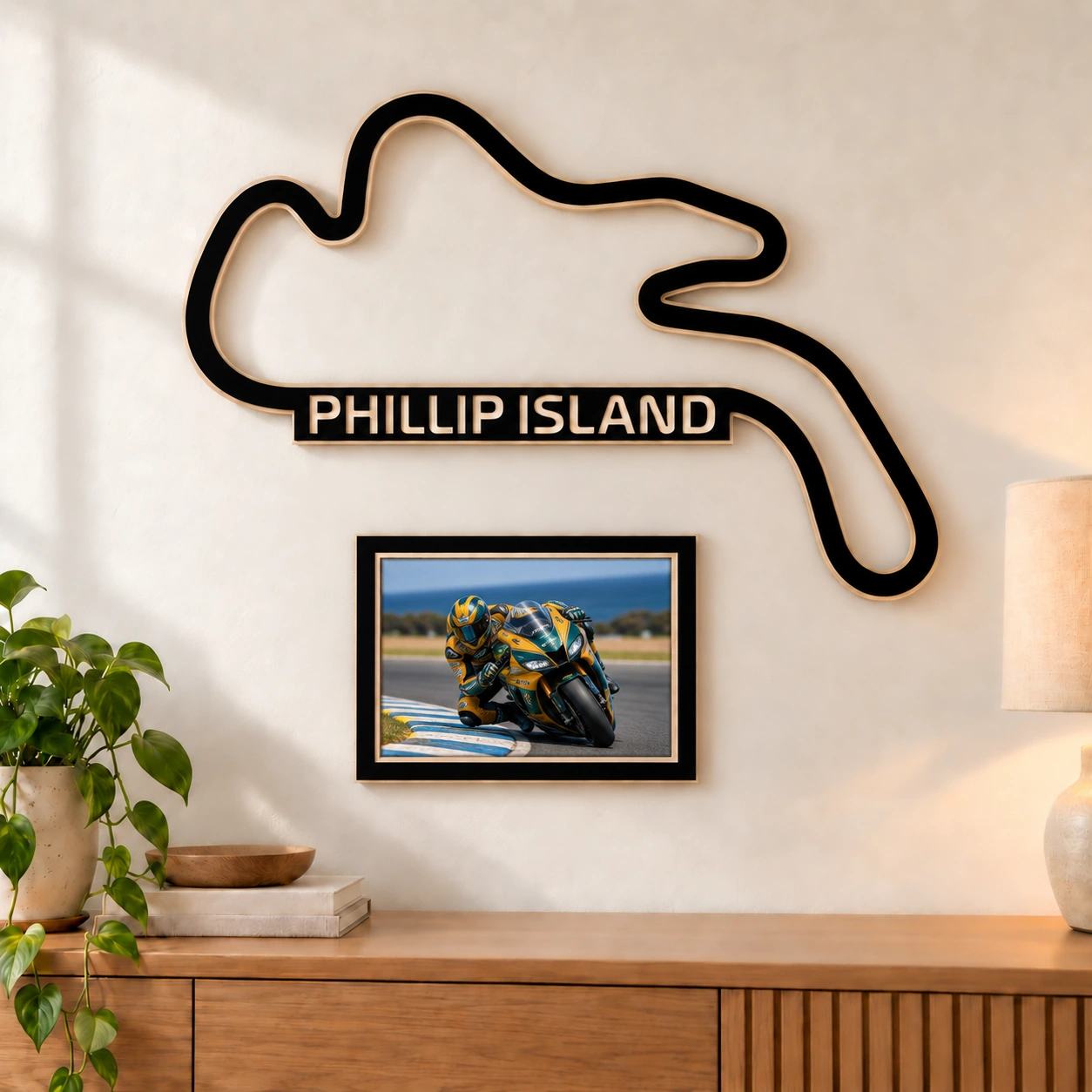 Phillip Island en madera con marco para foto como decoración de pared