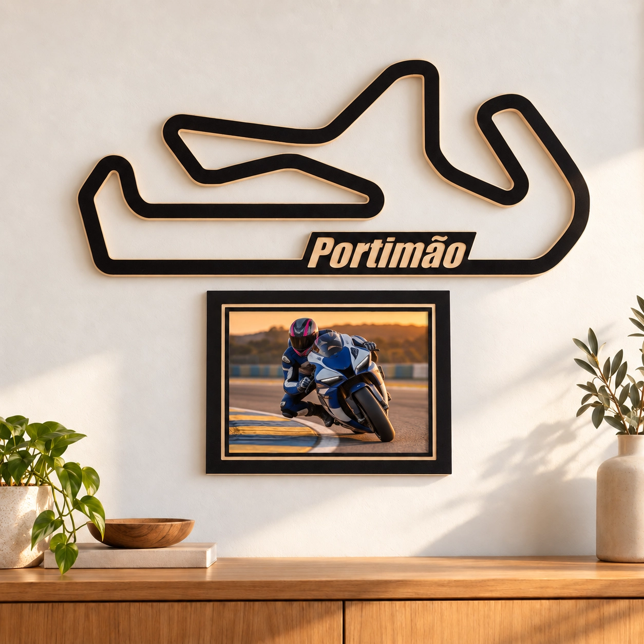 Portimão en madera con marco para foto como decoración de pared