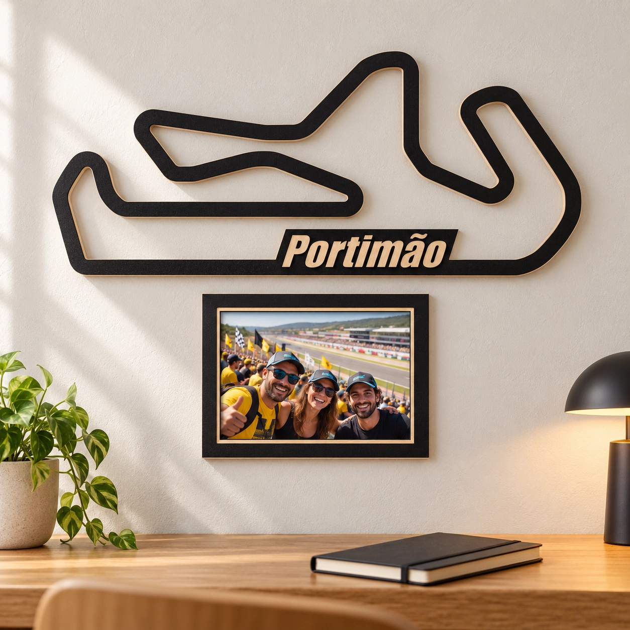 Circuito de Portimão en madera con marco para foto, decoración en pared de despacho